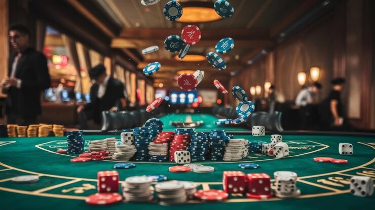 Live Baccarat dealer table with cards and betting layout